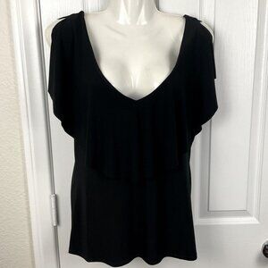 Pre-Owned White House Black Market Black Sleeveless Top with Ruffles, Size M